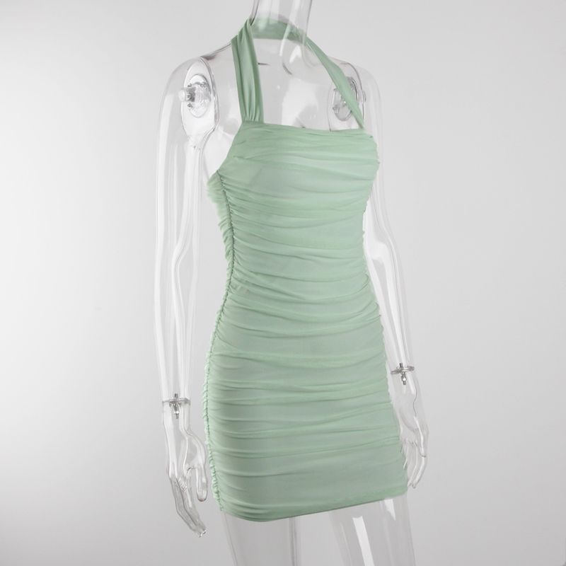 Women's dress halter halter halter tight wrap hip mesh irregular step skirt_voghion.com