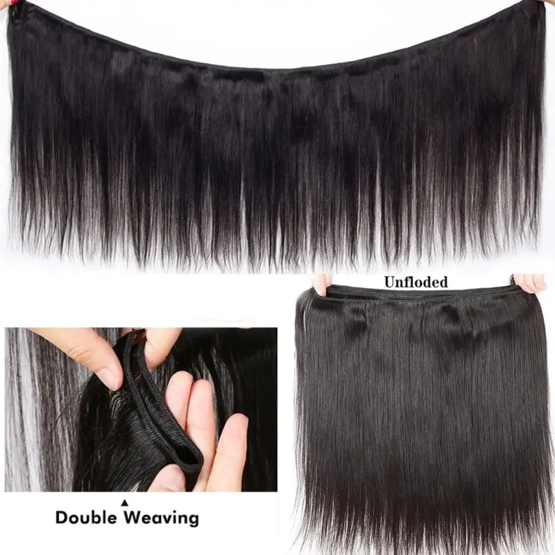 Brazilian Human Hair Straight Bundles 28-32 Inches Long Natural Black Color Weave Deal 1/3/4 PCS_voghion.com