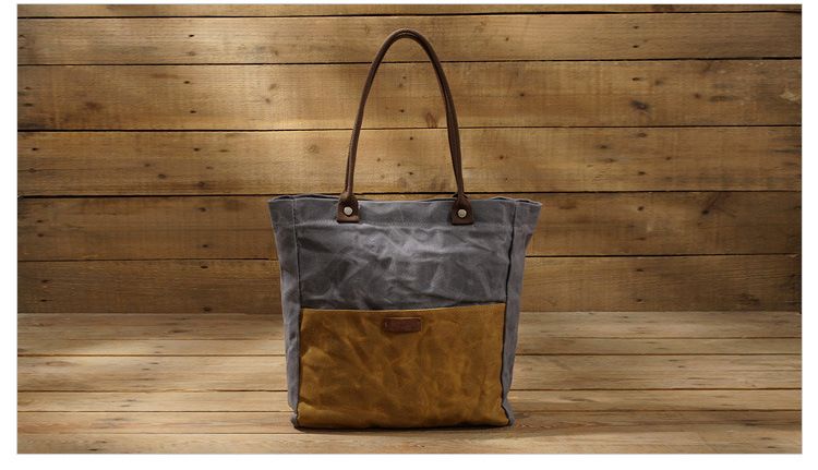 Korean style fashion new oil wax canvas women's bag simple waterproof cloth bag retro contrast color shoulder bag portable shopping bag_voghion.com