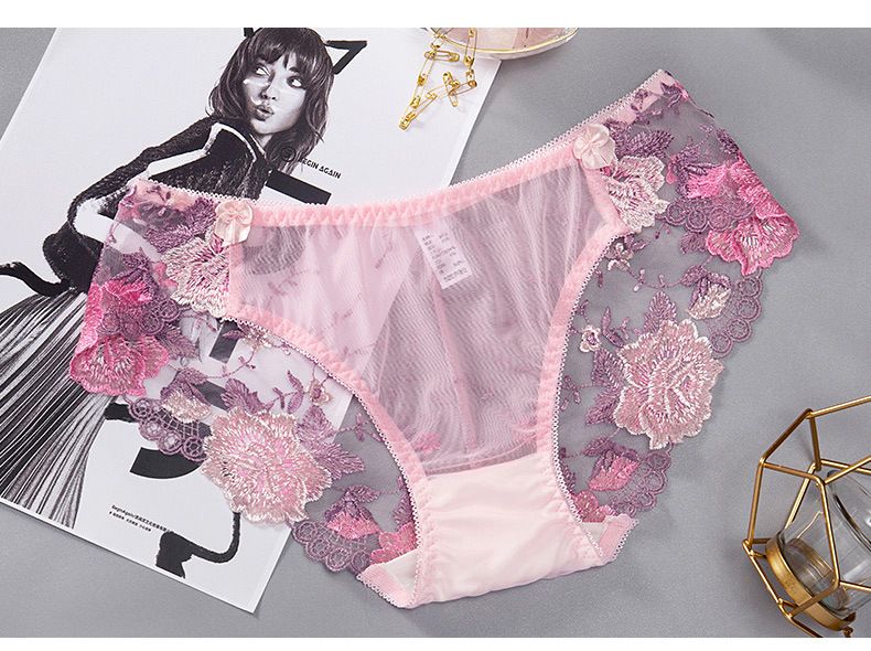 Damenunterwäsche, sexy, bestickte Dreiecks-Slips für Damen, niedrige Taille, transparent, atmungsaktiv, dünn, Dreiecks-Slip_voghion.com