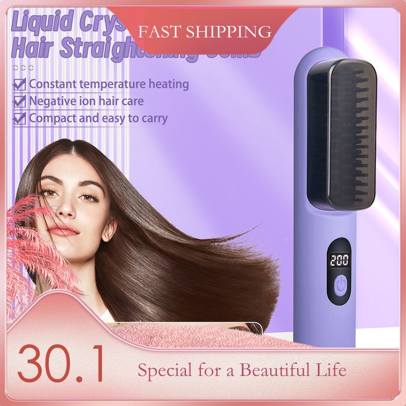 USB Charging Wireless Negative Ion Care Temperature Display Straightener Portable Hair Straightening Comb_voghion.com