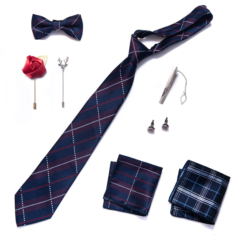 Gravata masculina lenço quadrado conjunto de caixa de presente de 8 peças namorado gravata presente transfronteiriça venda quente_voghion.com