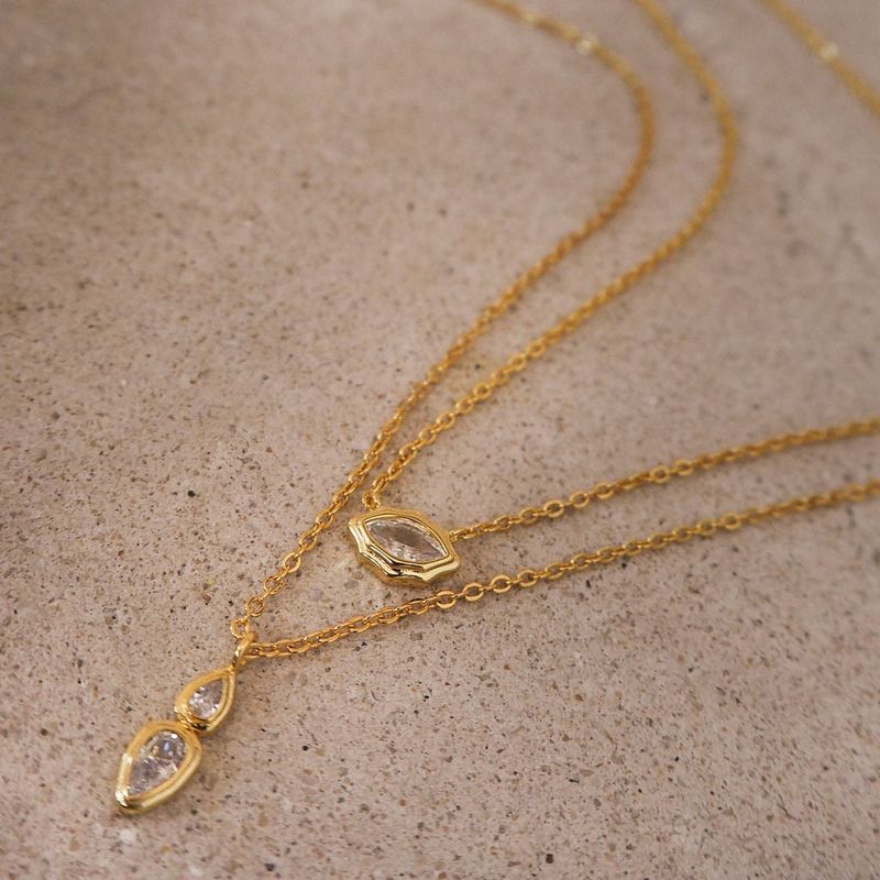 Vintage Geometric Pendant Necklace Elegant Layered Y-Chain With Crystal Accents, Dainty Gold/Silver Statement Jewelry For Daily Wear & Special _voghion.com