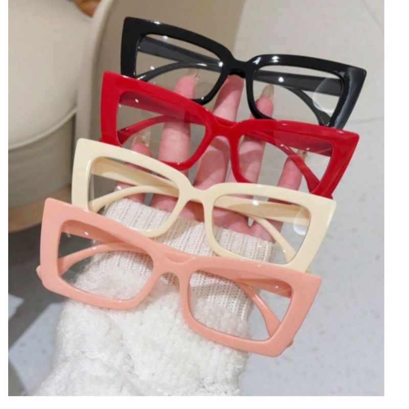 Cat Eye 2025 Square Street Style Makeup Free Plain Glasses Large Frames_voghion.com