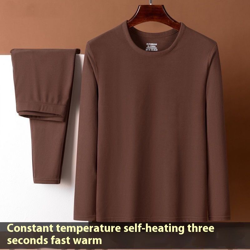 【 De Rong Warmth 】 Men's round neck thermal underwear set for winter, anti cold clothes, autumn pants, middle-aged and_voghion.com