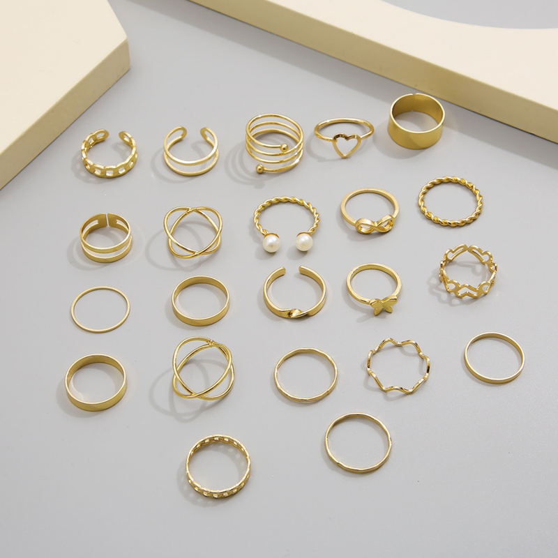 Moda 22 pezzi anelli color oro set per donne vintage geometrica irregolarità croce perla dito hip hop rock anello gioielli di moda_voghion.com