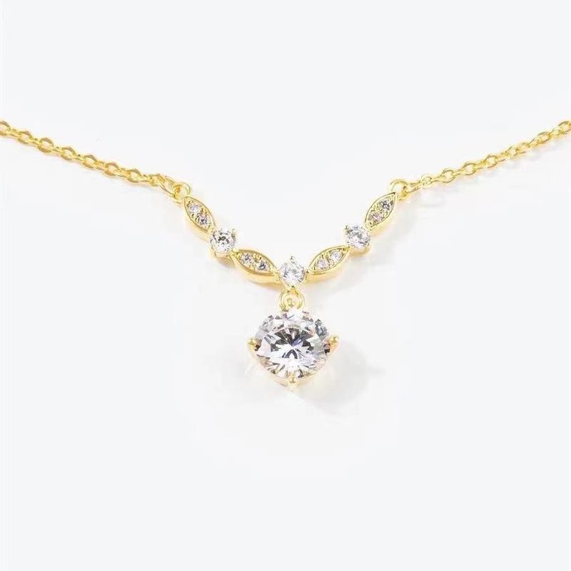 Women Shiny Zircon Pendant Necklace Unique Design Bling Collarbone Gold Chain Jewelry_voghion.com