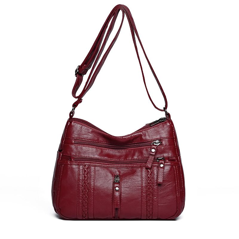 Borsa a tracolla leggera semplice da mamma, casual, in morbida pelle, lavata, nuova, grande capacità, 2024_voghion.com