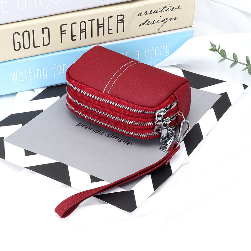 Borsa a tre strati in pelle di vacchetta con cerniera per donna, nuovo portamonete multiscomparto intrecciato a mano, mini pochette in vera pelle_voghion.com