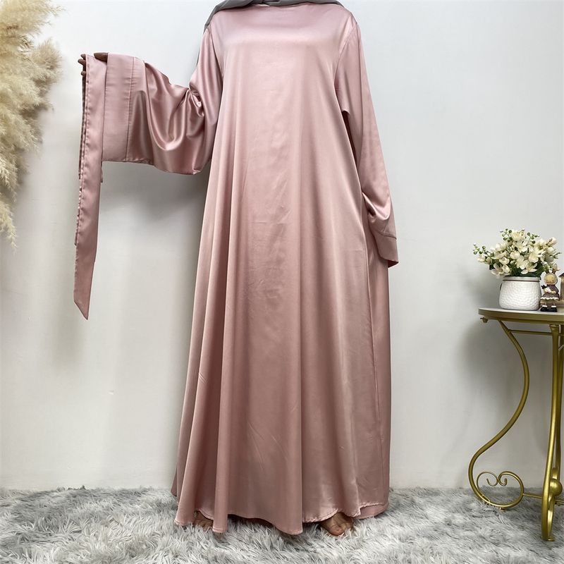 Vestito musulmano in raso con lacci di grandi dimensioni in tinta unita da donna in saldo 6622_voghion.com