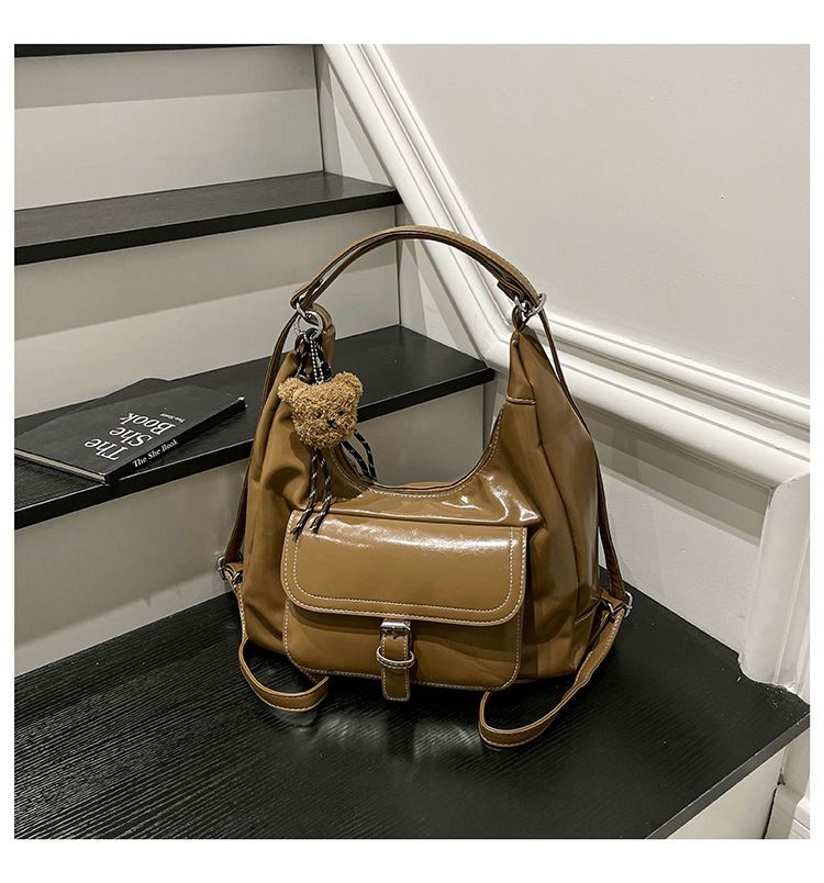 Bolsa tote vintage de poliuretano com grande capacidade e estilo para mulheres e homens - Leve, durável e multifuncional com fecho de zíper._voghion.com