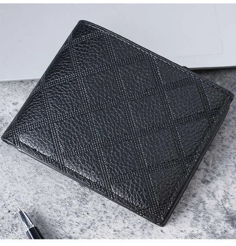 Portafoglio da uomo in morbida pelle, stile corto, alla moda giovanile, con motivo trapuntato, grande capacità, multi-slot per carte_voghion.com