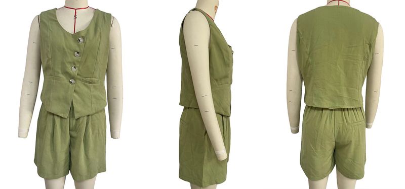 nuovo abito da donna con pantaloncini con scollo a V e gilet monopetto moda casual_voghion.com