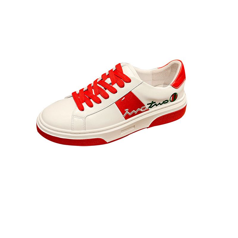Red And Two-Tone Genuine Leather Sneakers For Men 2025 Summer New Trendy Fashion Versatile Korean Style White Shoes_voghion.com