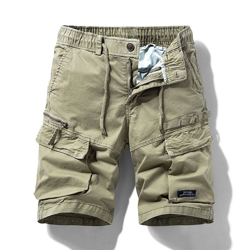 Solid Color Multi Pocket Loose Workwear Shorts For Men's Summer New Style, Youth Micro Elastic Lace Up Casual Pants_voghion.com