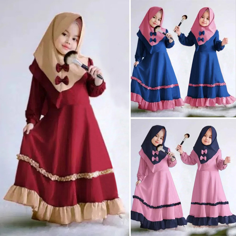 Babykleidung Kinder langärmeliges langes Kleid + Kopftuch zweiteilige Kinderkleidung ins_voghion.com