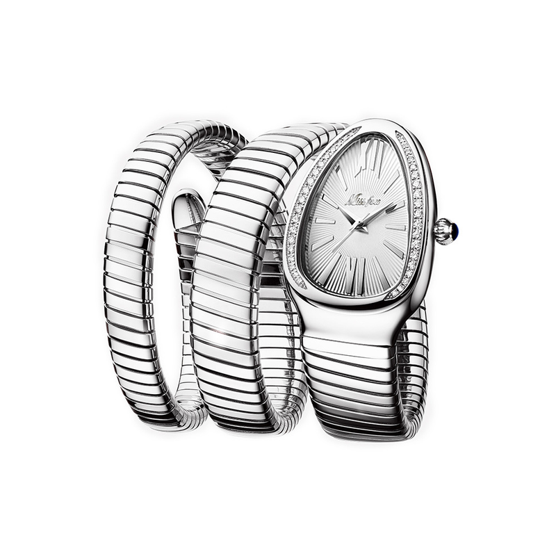 MISSFOX Live Premium Fashion Ins Personalized Snake Wrapped Three Loop Bracelet Watch_voghion.com