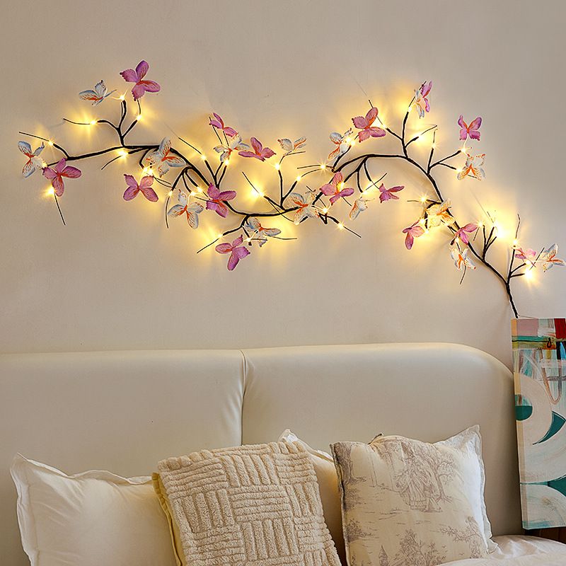 Lampada da parete per interni a LED con foglie di farfalla in rattan, forma pieghevole, atmosfera romantica_voghion.com