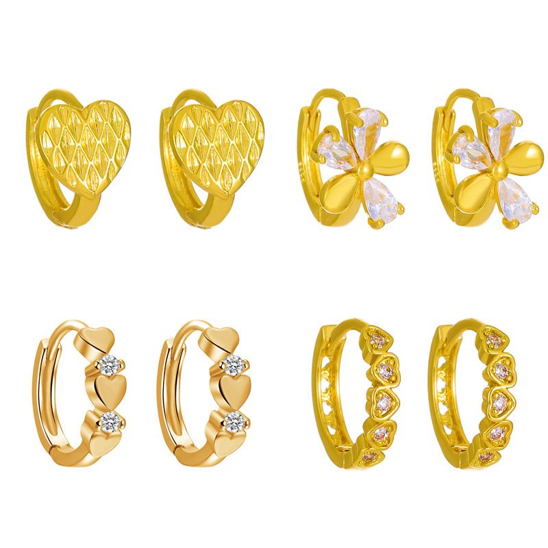 Orecchini a forma di fiore con micro pavé di zirconi, semplici e alla moda, con design di nicchia e clip a forma di cuore, gioielli per le orecchie da donna_voghion.com