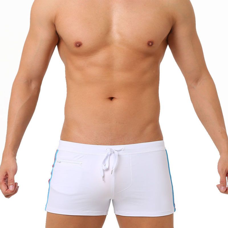 Men's Low-Rise Swim Shorts - Solid Color Contrast Panels With Adjustable Drawstring & Secure Zip (Quick-Dry UPF 50+ & Anti-Slip)_voghion.com