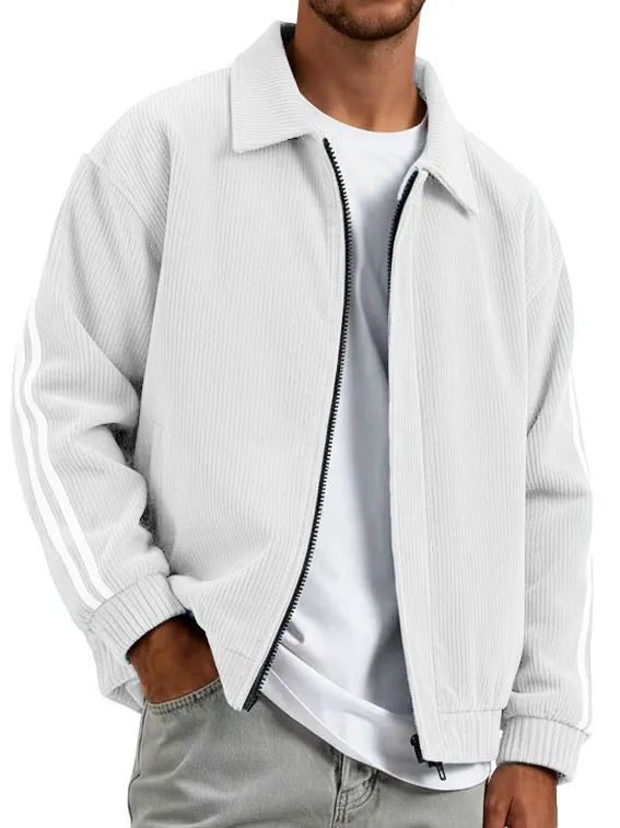 "Men's Corduroy & Polyester Zip-Up Jacket – Ribbed Collar, Relaxed Fit, Windproof Casual Coat (S-4XL, 10 Colors, Business-to-Street Style)"_voghion.com