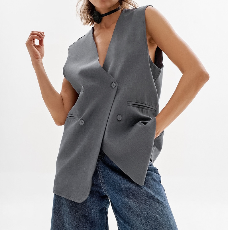 Gilet di senso di alta qualità grigio moda femminile all'esterno_voghion.com