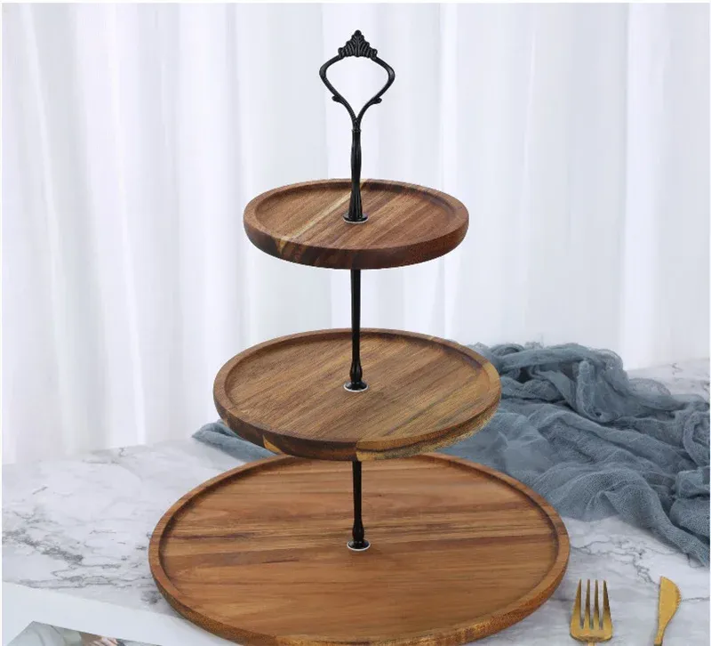 2/3-lagiger abnehmbarer Tortenständer aus Holz, Tablett für Trockenfrüchte, Obstsnackschale, Hochzeitsdessert, Süßigkeiten-Ausstellungsständer, Cupcake-Obstteller_voghion.com