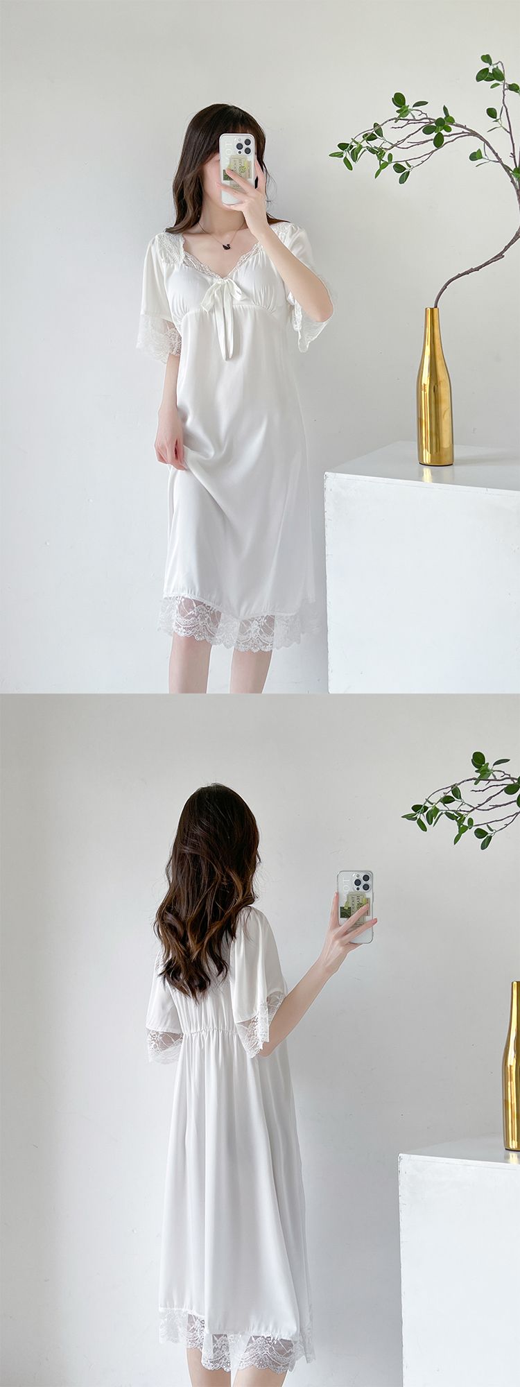 Eleganza frizzante! Abito da notte in seta ghiacciata a mezza manica con fiocco, imbottiture per il petto e tessuto sottile_voghion.com