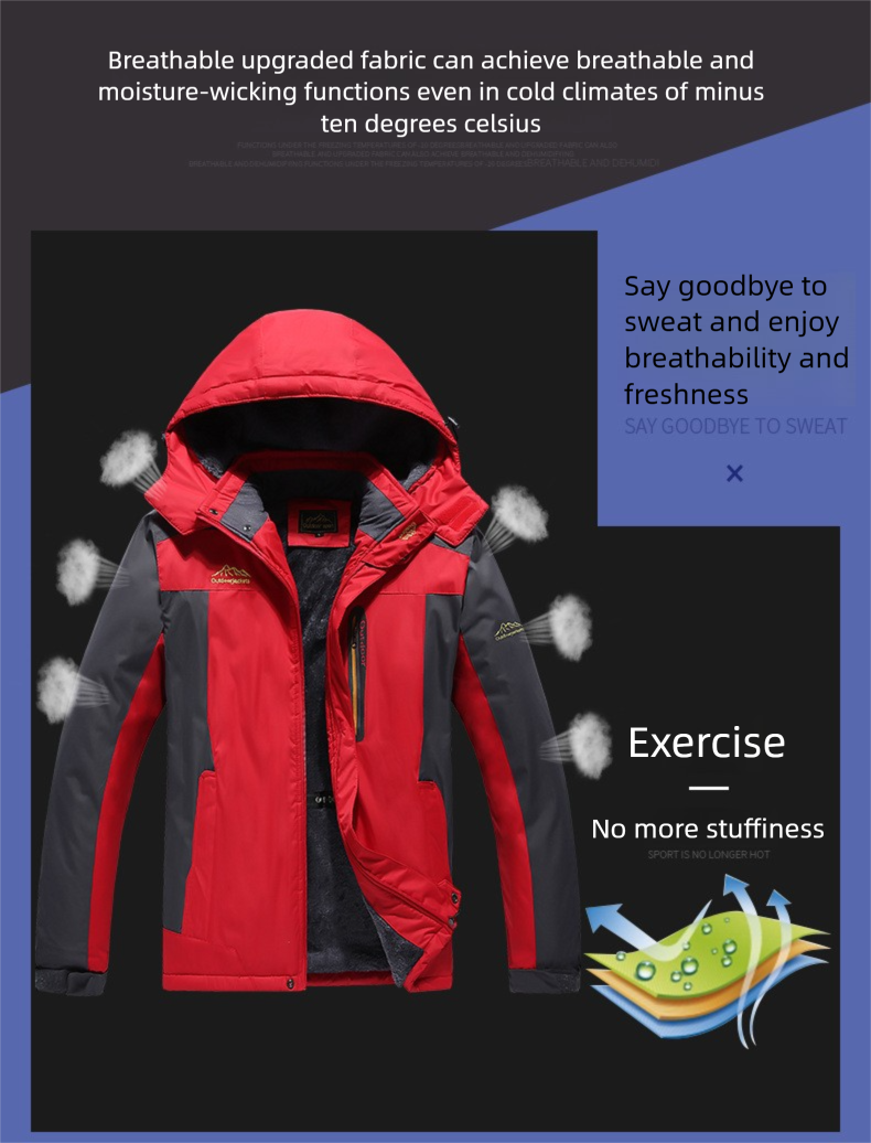 Giacca invernale antivento impermeabile antimacchia slim fit con cappuccio foderata in pile spessa calda antifreddo_voghion.com
