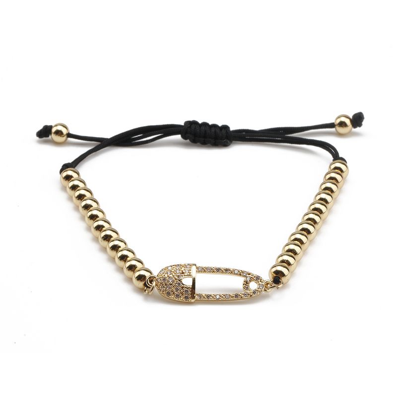 Zircon Pin Armbånd Papirclips Interessant Forgyldt Hul Hånd Smykker Personlighed Kvinde Justerbar Rød Reb Gave_voghion.com