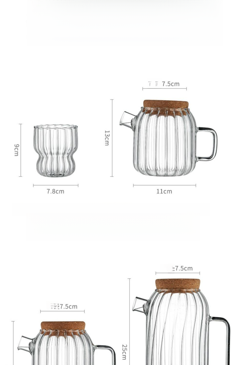 Household Glass Cold Set Large Capacity Cool Boiled Water Cup High Temperature Tie Pitcher Heat Resistant Striped Teapot_voghion.com