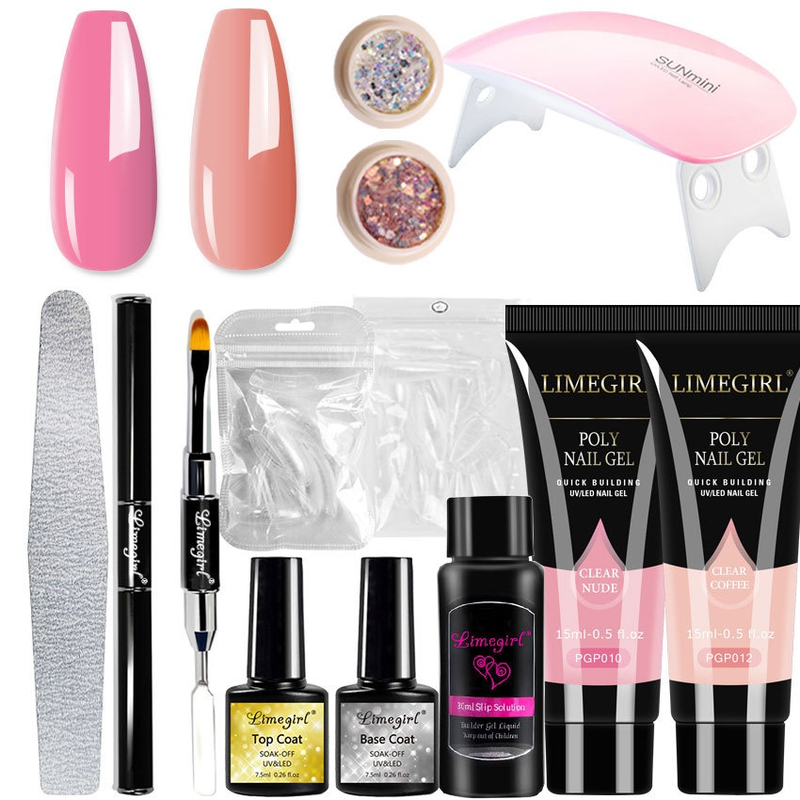 15ml Extension Nail Mold Double Headed Brush UV Lamp Crystal Gel Set_voghion.com