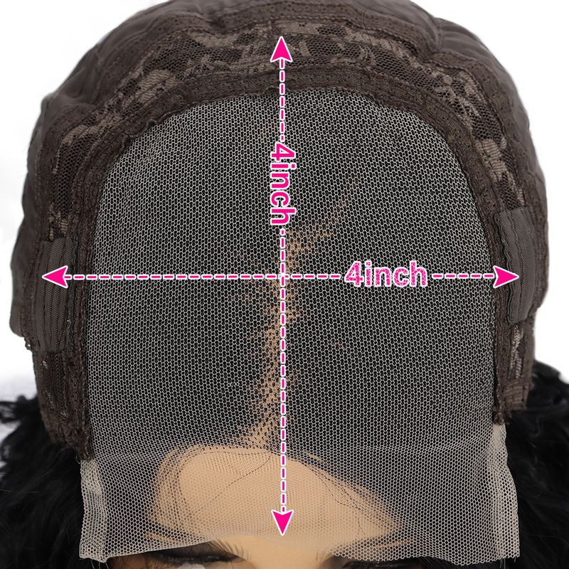 Synthetic Clip-in 4*4 Hand Woven Front Lace Black Middle Parted Long Curly Hair Small Curly Female Headpiece_voghion.com
