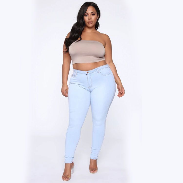 Plus Size Women's Fashion High Stretch Denim Small Leg Pants Women_voghion.com