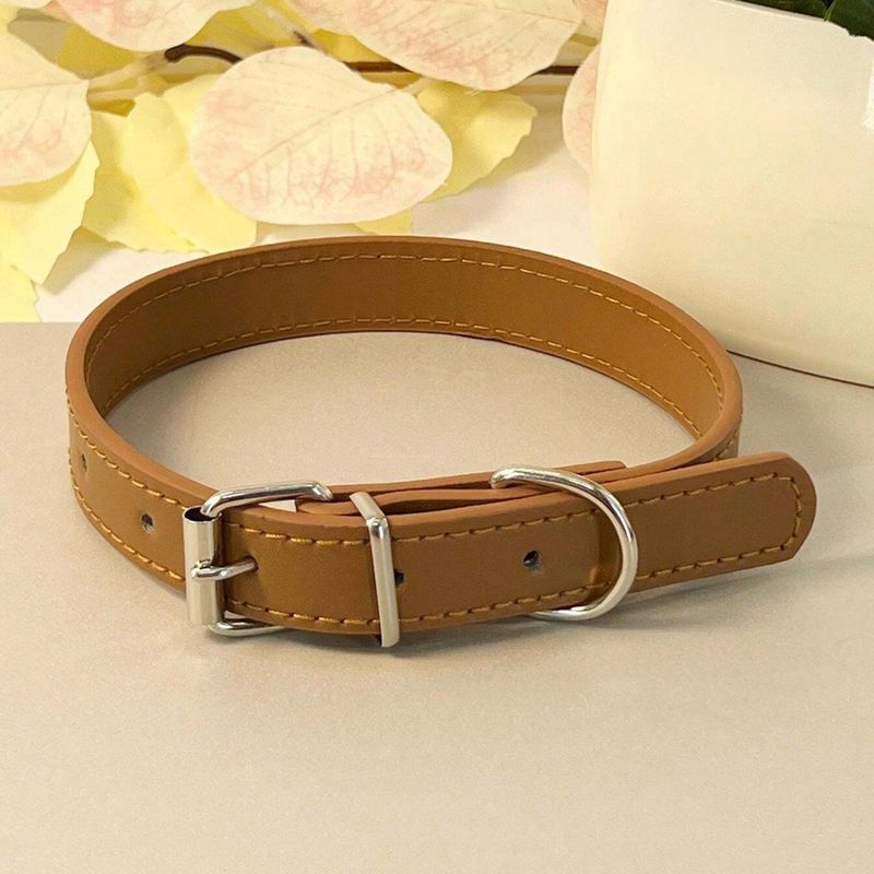 Collare piatto in pelle per cani e gatti, semplice, con campanellino, multicolore, anti-soffocamento_voghion.com