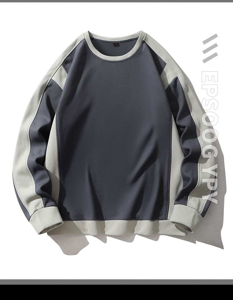French-Inspired Ribbed Trim Crewneck Sweatshirt – Lightweight Polyester Pullover For Men & Women (Black/Dusty Blue/Sage Green/Beige, M-5XL)_voghion.com
