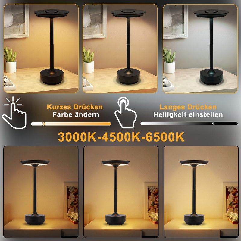 Glitzerlife Tischlampe Kabellos Nachttischlampe Akku - Moderne LED Tischleuchte Touch Dimmbar Lampe Mit USB Aufladbar Schwarz Batterie Tischlampen Für Kinderzimmer_voghion.com