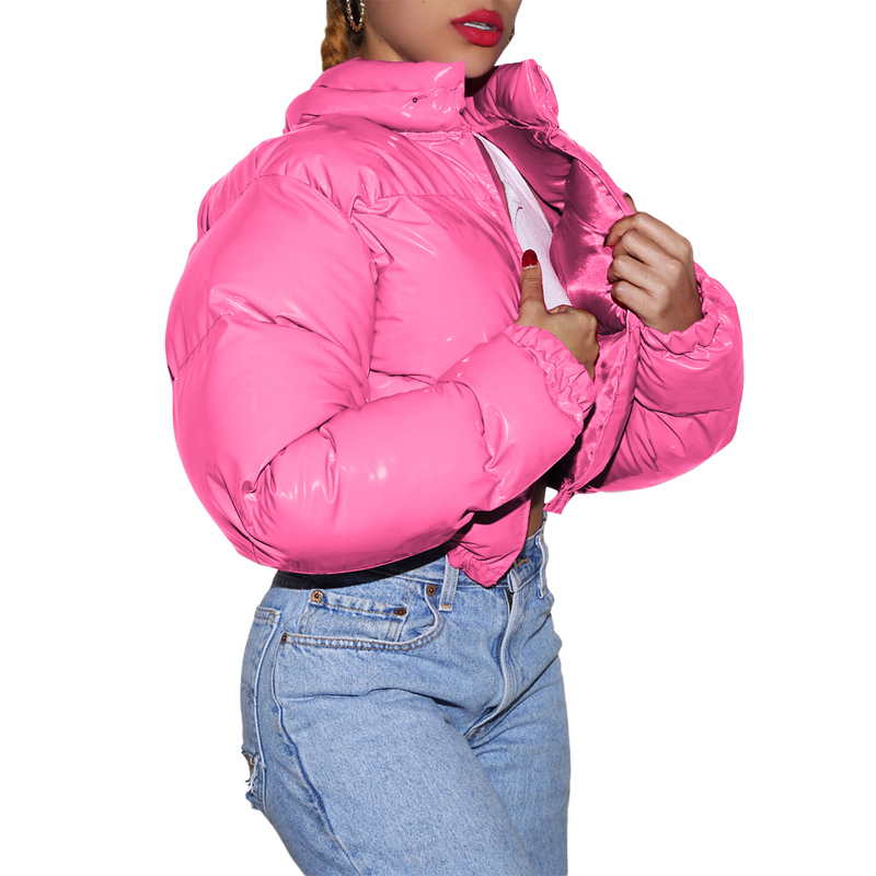 Solid jacka för kvinnor Haruku 2021 Autumn Puffer bomullsvadderad zip-up kappa Puffärm turtleneck High Street kläder_voghion.com