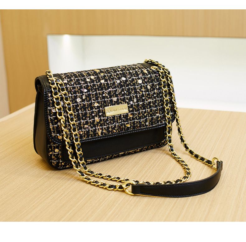 Mini borsa di lusso con tracolla a catena in tweed - Borsa a tracolla trapuntata (chic e versatile, piccola borsa a tracolla)_voghion.com