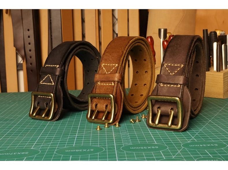 HOT Original Handmade Double-needle Buckle Men's Washed Water Made Old ho Jeans Genuine Leather y2k Army Tactical Belt_voghion.com