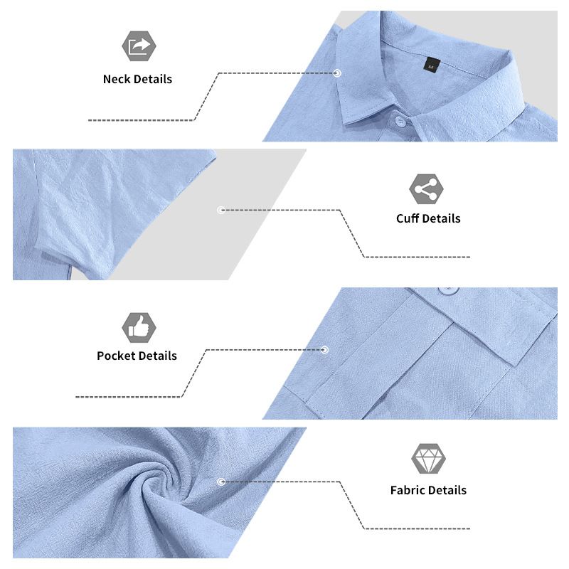 Herren Sommerhemd, amerikanisch, locker, Strand, atmungsaktiv, lässig, Leinen, mehrere Taschen, geknöpft, Arbeitskleidung, kurzärmelig_voghion.com