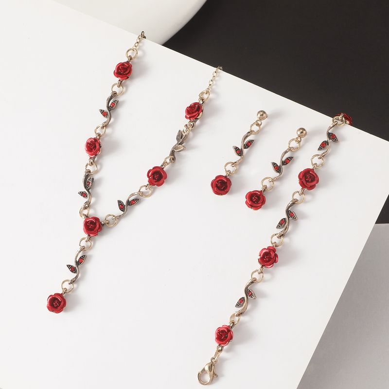French Blossom Set For Women's Instagram Personalized Temperament Red Rose Necklace Bracelet Trend_voghion.com