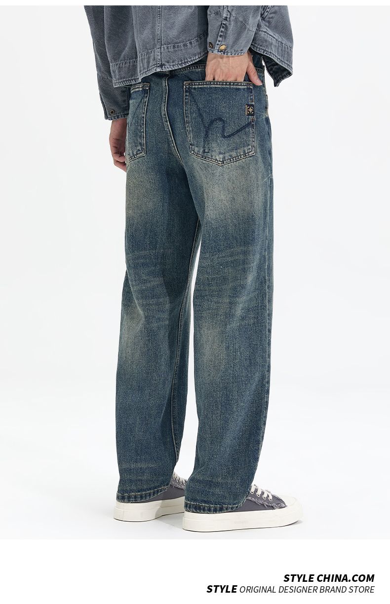 Nuovi jeans Cleanfit da uomo, larghi, dritti, versatili, stile retrò americano, con doppia lavorazione, lavati, alla moda, taglia grande, Mi Ke Eight Barrels Xiansen Zhi Clothes_voghion.com