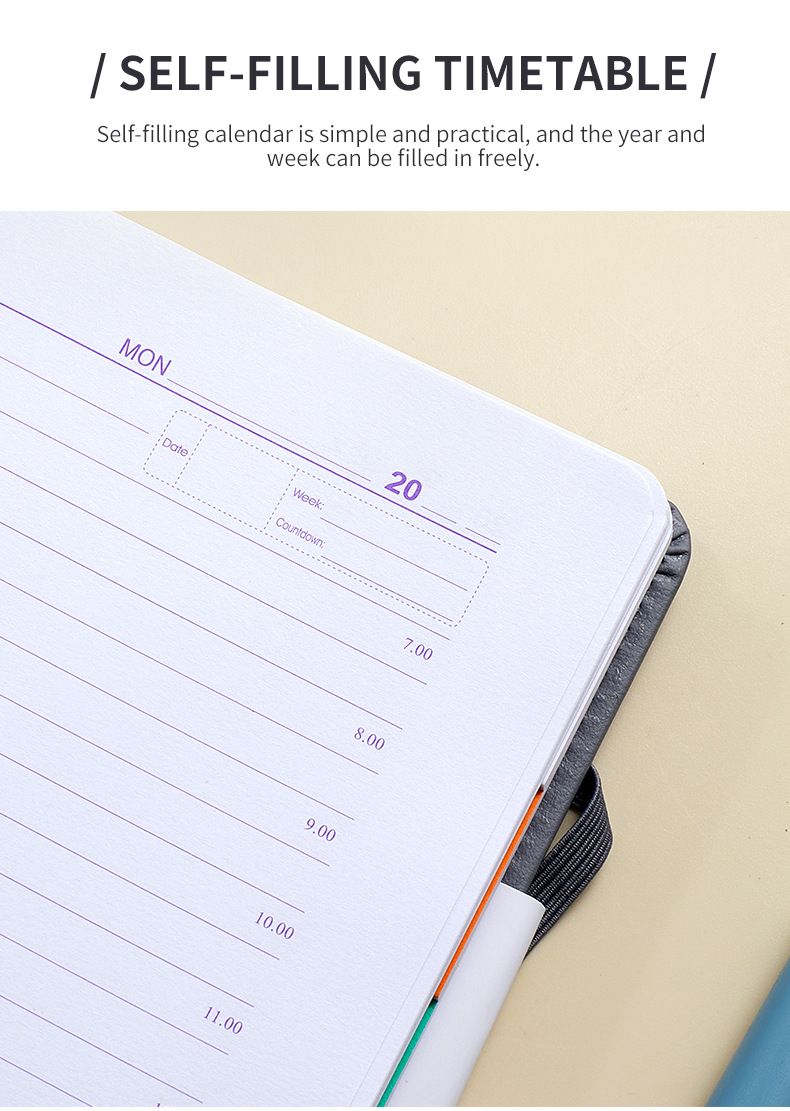 Undated Daily Planner Notebook With Elastic Band & Stickers – PU Leather Cover, 200 Sheets Of 80G High-Quality Paper_voghion.com