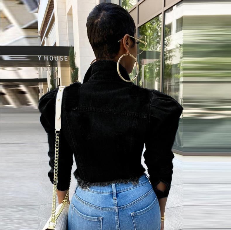 Women's Distressed Denim Jacket – Oversized Washed Cropped Streetwear Top With Raw Hem_voghion.com