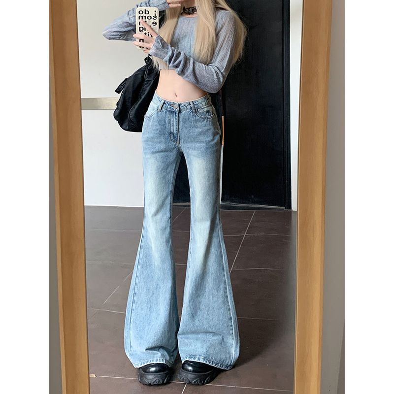 Flared Jeans For Women, Autumn New Design, Versatile Bell-Bottom Pants, American Style, High Waist, Slimming, Wide-Leg_voghion.com