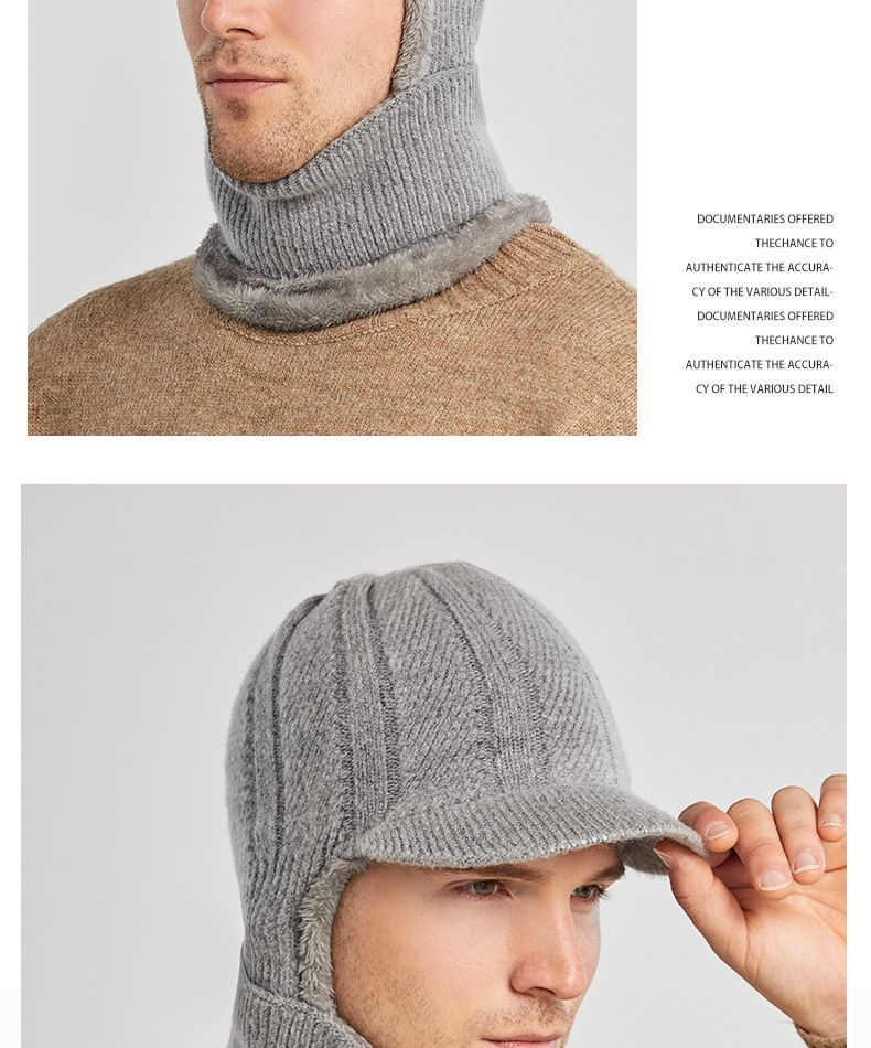 Cappello invernale alla moda in lana calda con protezione per le orecchie, antivento, sciarpa da uomo, maschera integrata, lavorato a maglia_voghion.com