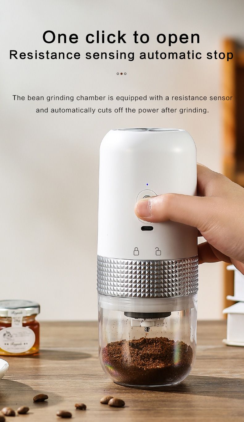 Elektrische Kaffeemühle, kabellose Mini-Kaffeebohnenmühle, wiederaufladbar, Espresso-Gewürzmühle, für Zuhause, Küche, Büro, Reisen, 1 Stück_voghion.com