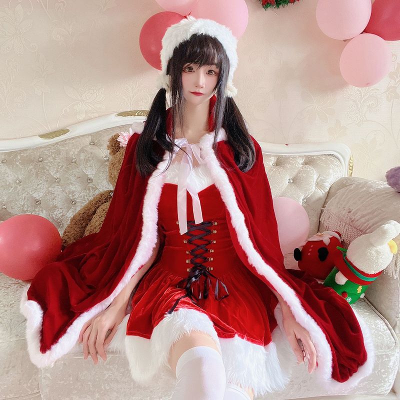 Cosplay Halloweeni seksikas õlasallide kuninganna riietus, sõjarüü, punane suur keep, jõulujänku tüdruk_voghion.com