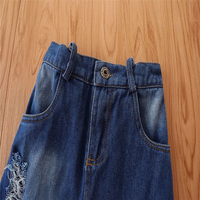 Robe d'été pour mère et enfant, jupe en denim à bords bruts, jupe à trous de tir de rue_voghion.com